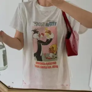 MAY25 韓國連線 The Sylvester & Tweety復古畫報做舊感短袖T恤上衣