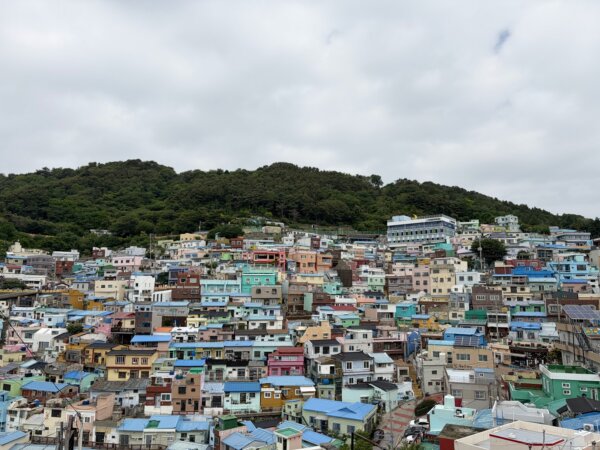 甘川文化村山坡上一層一層的彩色房子全景